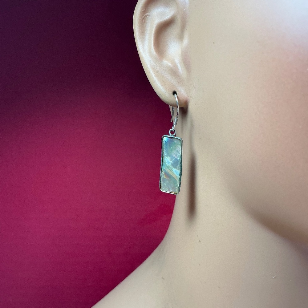 Sterling Silver Rectangle Shape Abalone Shell Ear… - image 1